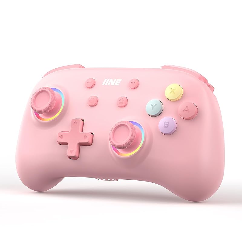 IINE Wireless Controller for Switch/PC/Android/IOS, Cute Gamepad with RGB Lights, Mini Pro Controller with Turbo/Macro/NFC Amiibo/Motion