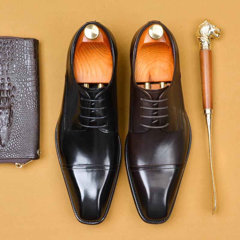 Brand Designer Men Dress Shoes Genuine Leather Lace Up Men's Shoe For Suit Black Office Party Formal Man Wedding Shoes
