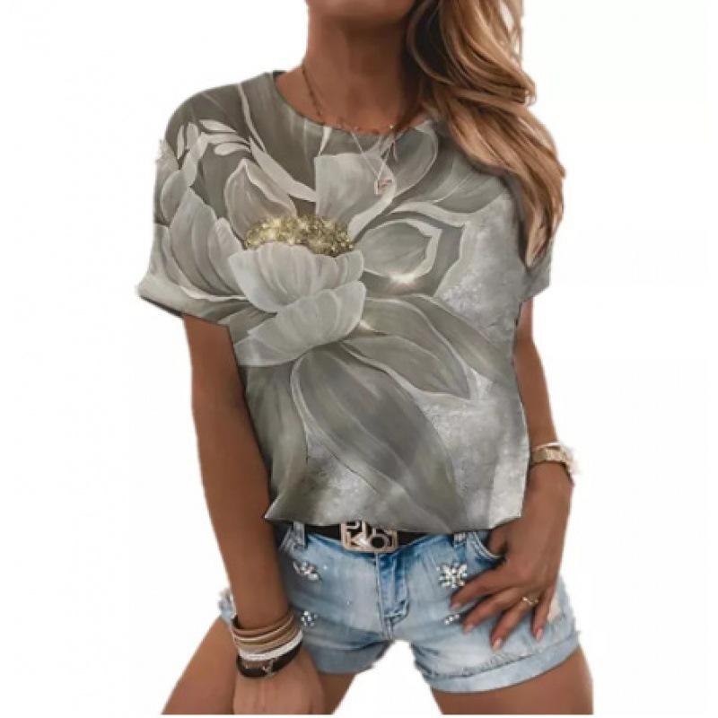 Haut à col rond pour femme, tempérament, vêtements de travail, imprimé floral 3D, col rond