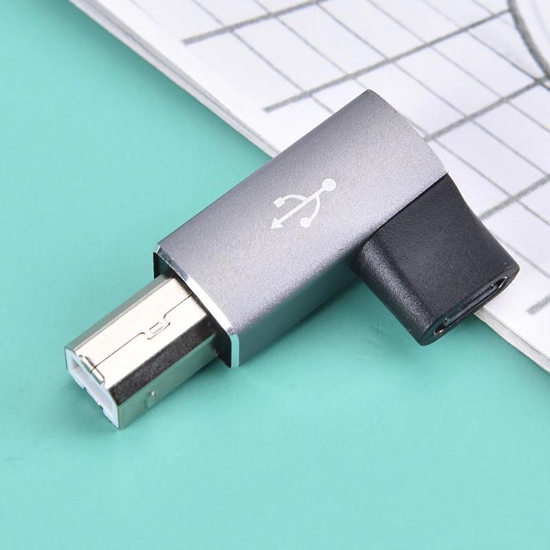 Переходник Адаптер SUNROZ угловой USB Type-C Female - USB Type B Male Grey, металл (A48624)