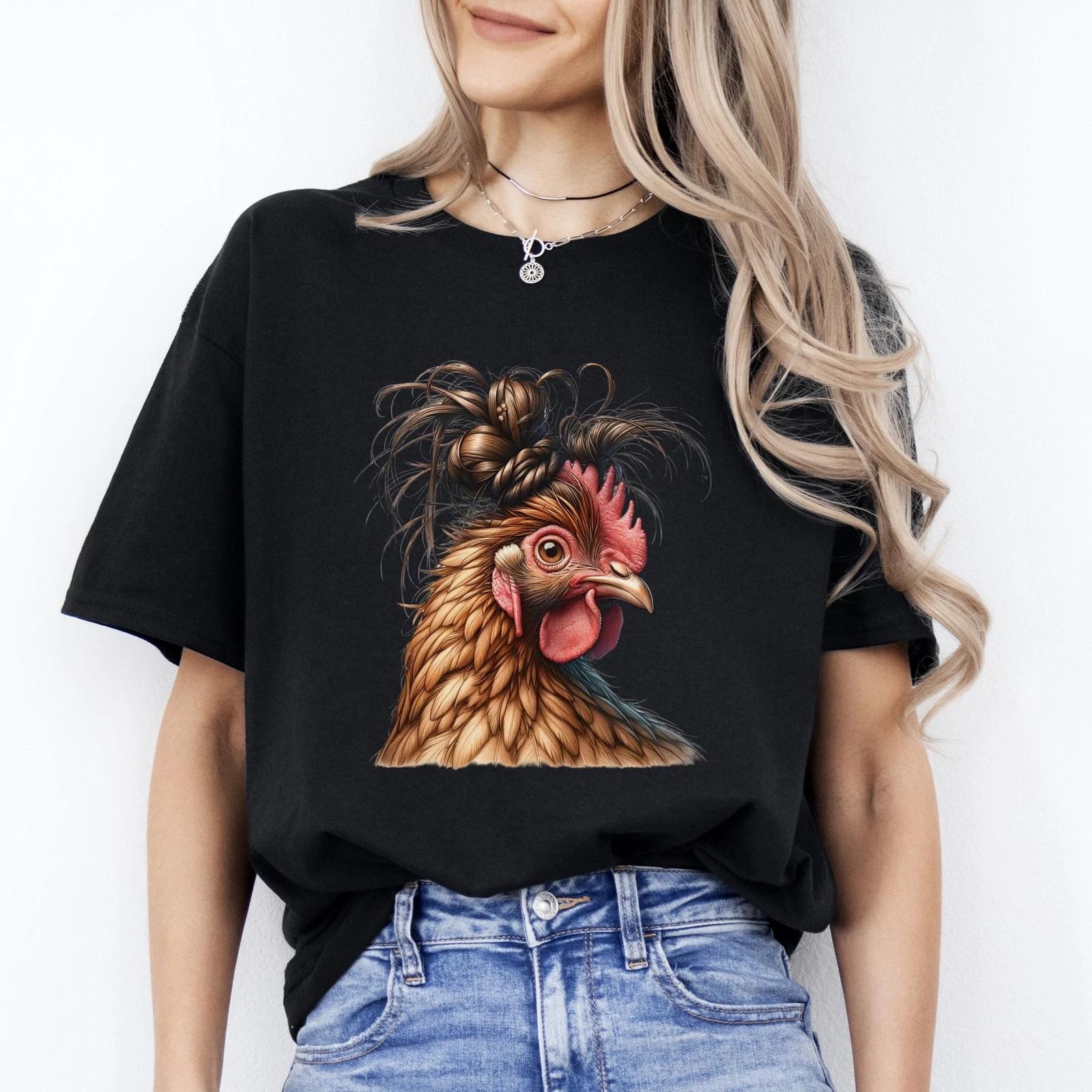 Messy Bun Hen T-Shirt gift Funny Messy bun farmer chick lover Unisex tee Black N 2XL