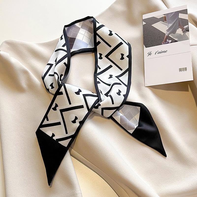 Langer, dünner Seidenschal für Damen, Haarband, Krawatte, Design-Print, Luxusmarke, Haarreifen-Accessoires, coole Mädchen-Schals, Sommer 2021