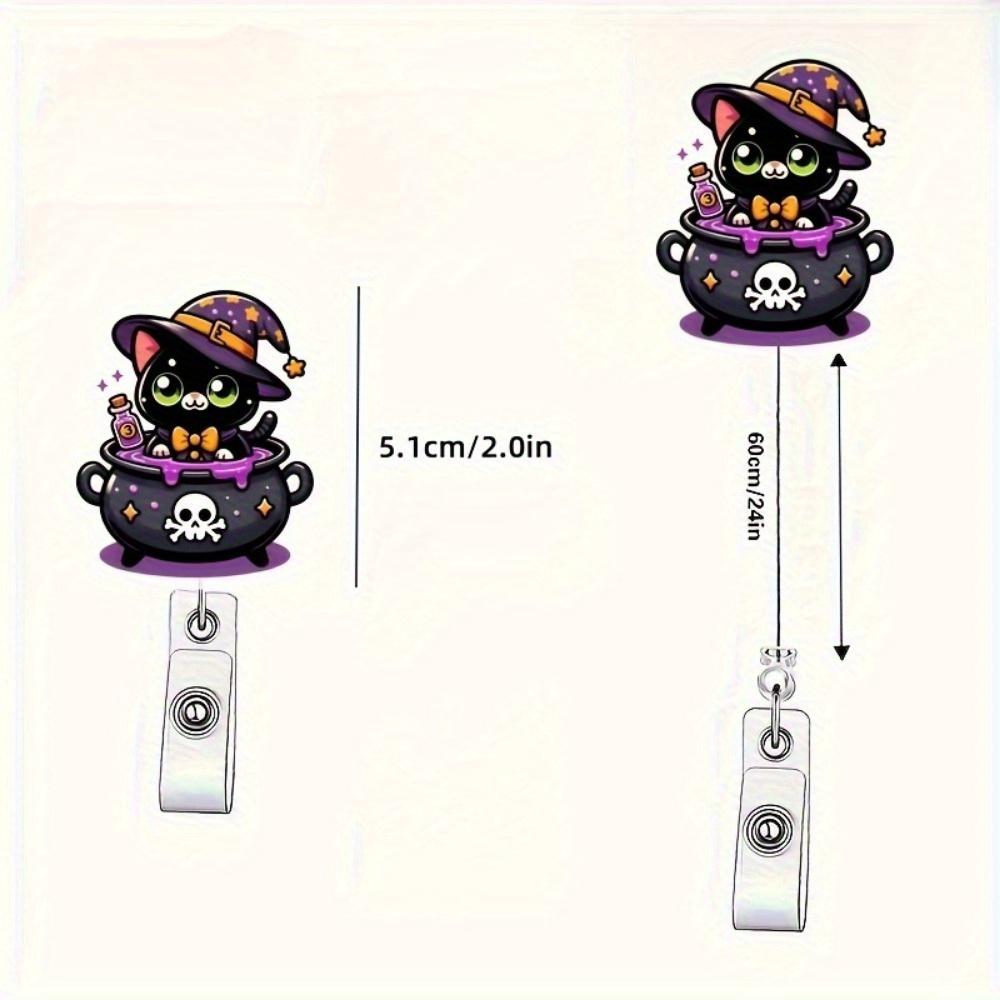 1PC Alluring Cat Wizard Extendable ID Card Holder with Heart Anatomical Clip - Perfect for Nurses, Doctors, and Office Workers