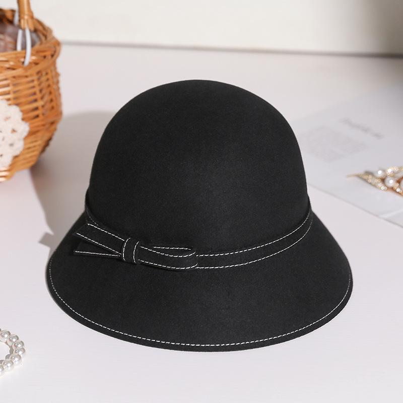 2025 Women's Autumn/Winter Hepburn Style Wool Felt Fedora Bucket Hat