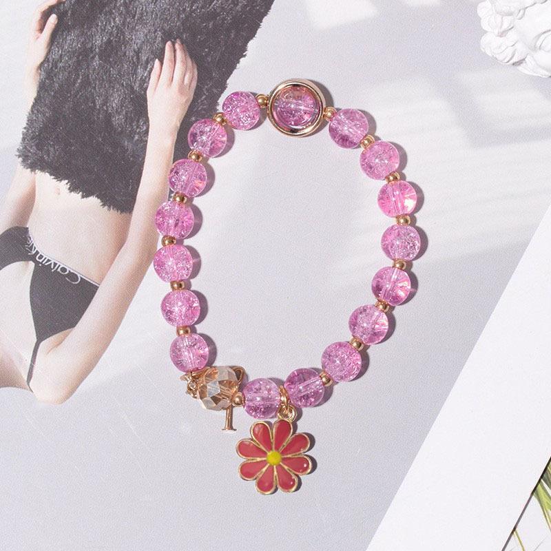 New Trendy Crystal Beaded Bracelet Colorful Little Daisy Glass Elastic Stretch Bracelet Students Teen Girls Fashion Jewelry