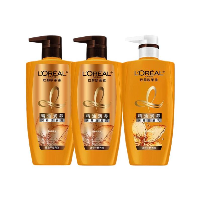 Loreal Paris Moisturizing Wash and Care , 41214-1-Three-piece set Essential oil nourishing conditioner 500ml Essential oil nourishing shampoo 500ml2