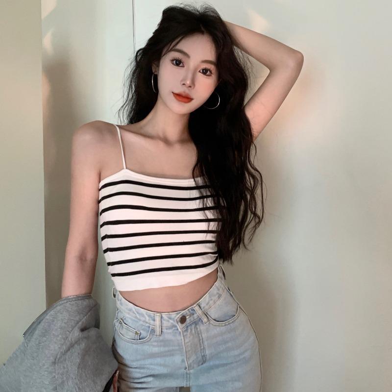 Striped Little Camisole Women with Breast Pads In The Back of The Underwear Sexy Breast Outside The Summer To Wear Pure Sex Spice Top