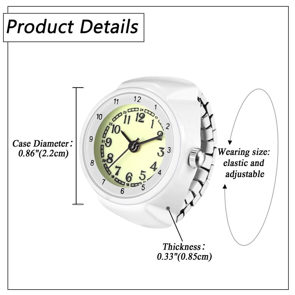Finger Ring Watch, One Size Fits Most: Waterproof Analog Ring Watch for Men and Women - Perfect for Birthdays, Anniversaries, Valentine's Day, White