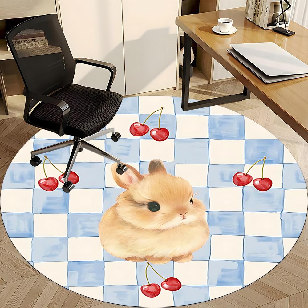 1pc Cherry Bunny Office Round Rug, Carpet for Office, Gaming, Lightweight Round Floor Mat Yy260205041