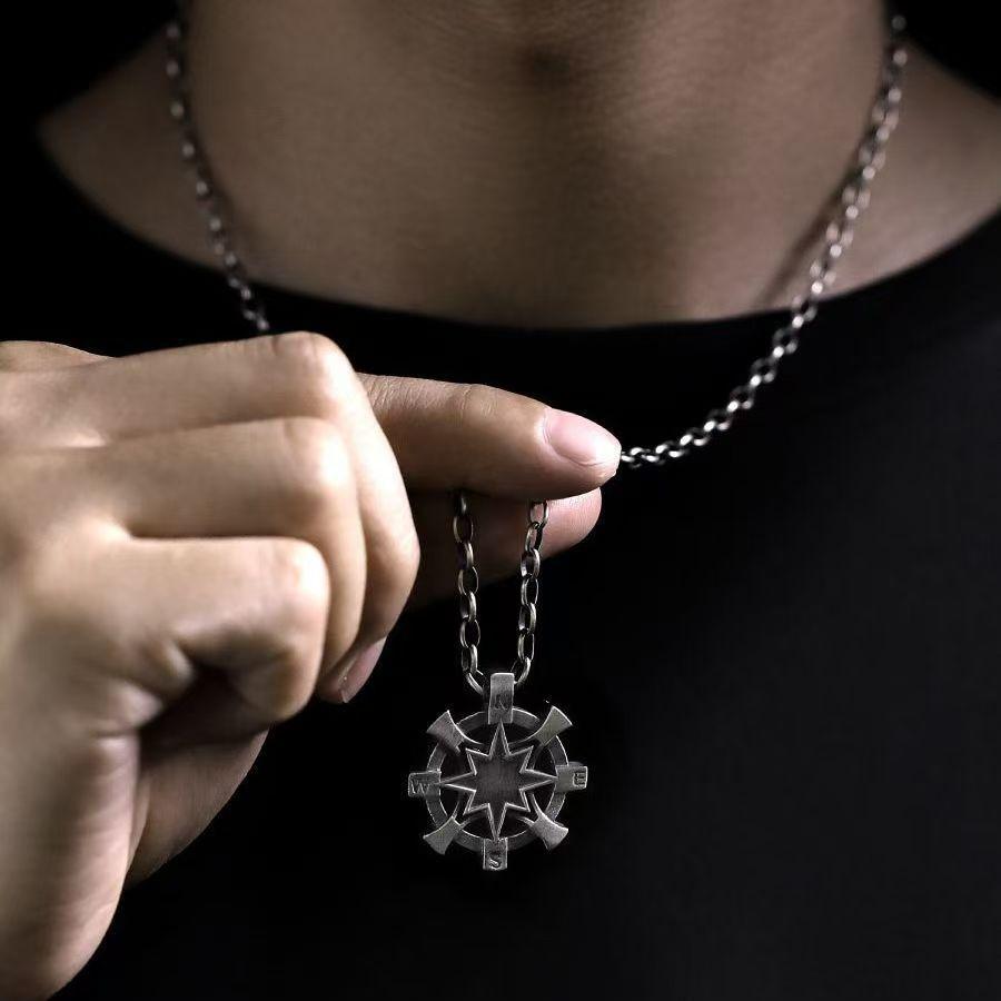 

Vintage Compass Pendant Necklace for Men Stainless Steel Chain Pendant Retro Style Directional Jewelry with Durable Link Chain for Daily Wear One Size серебряный