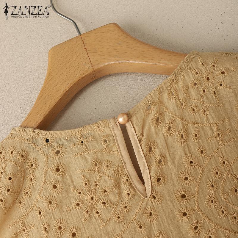 ZANZEA Women Casual Round Neck Summer Embroidery Crochet Sleeveless Tank Tops