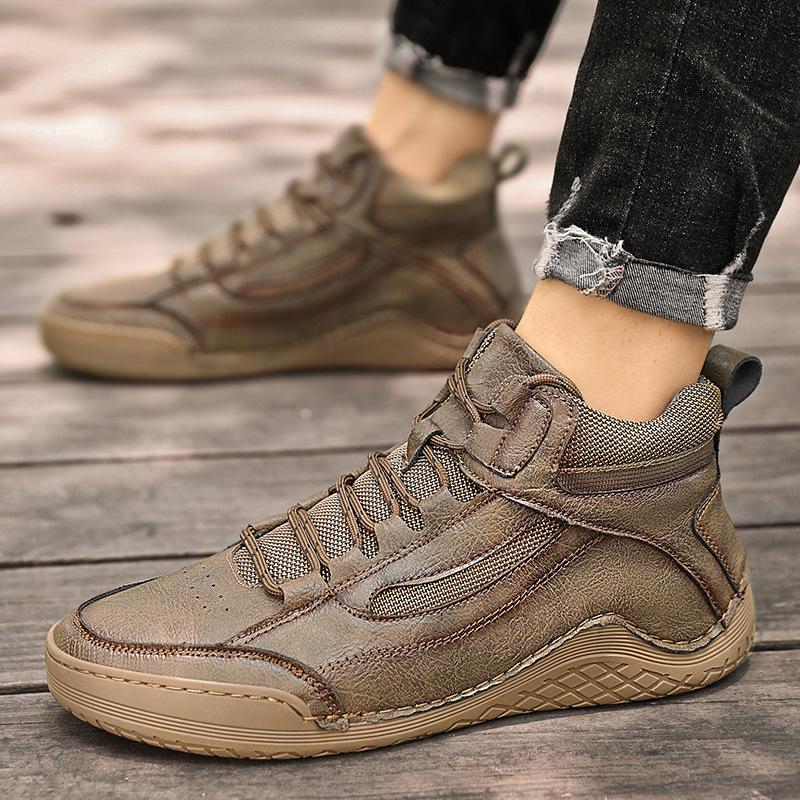 2025 New Large Size Men's Shoes Hand-sewn Medium and High Top Casual Shoes Leather Flat Bottom Outdoor Tooling Boots