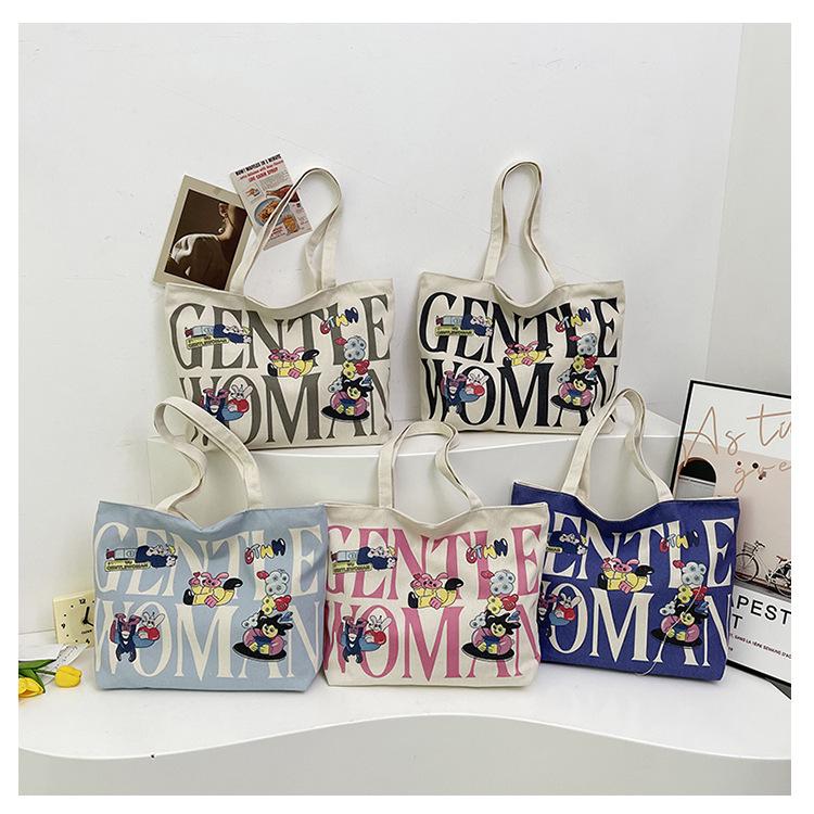 Women's Large Capacity Canvas Tote Bag with Hot Stamping - Casual Shoulder Bag for Students