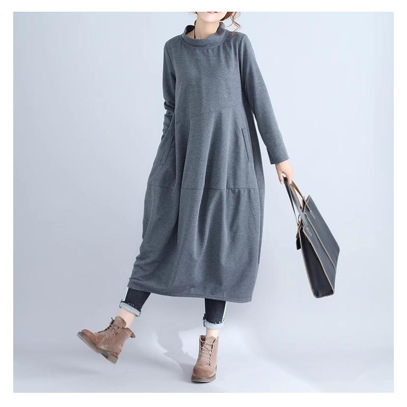 A Semi-high-neck Long Dress Is Pieced Together with A Long-sleeved Dress