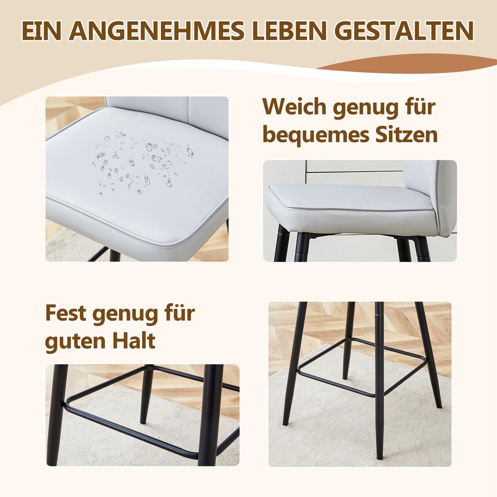 101cm High Light Grey PU Material Bar Chair Two-Piece Set: Ergonomic Backrest, Comfortable and Stylish.