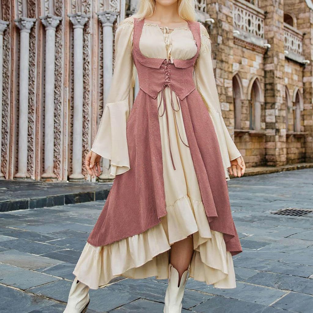 Women's Long Sleeve Dress Fall Casual T Shirt Loose Fit Pleated Front Dresses With Pockets