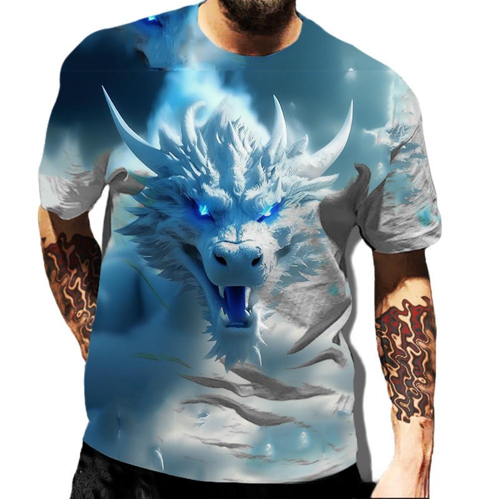 

Летний топ с принтом серии 3D Дракон с круглым вырезом, модная повседневная мужская футболка с коротким рукавом 6XL