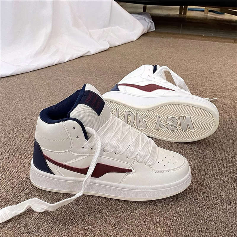 Black and red color matching high-top board shoes women's ins trendy and versatile 2025 spring and autumn new niche leisure sports bread shoes