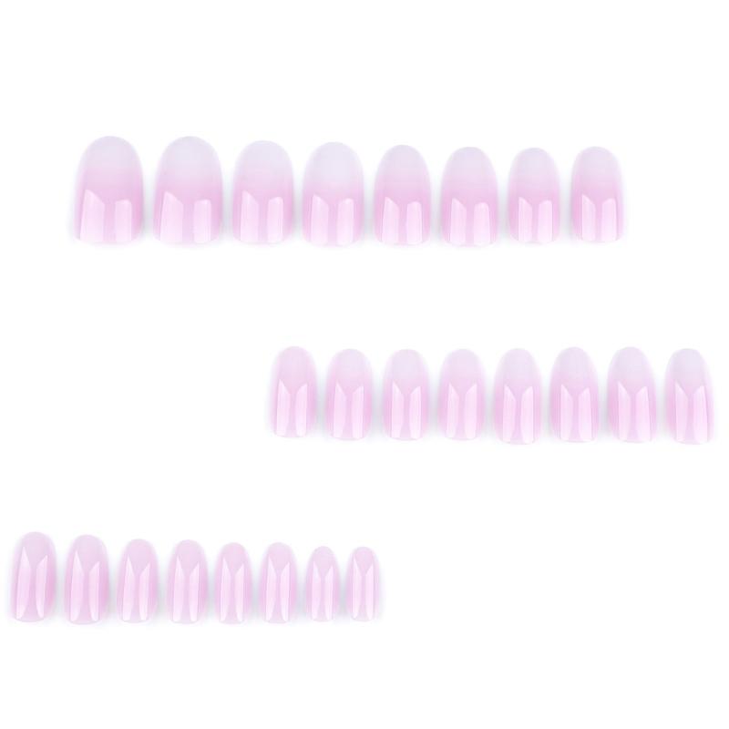 24 Pcs Short Round False Nail Simple Artificial Nail Pink Gradient Stick On Nail Glossy Press On Nail for Woman