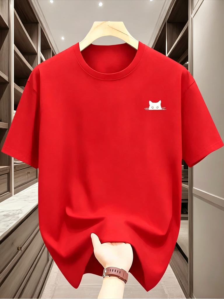 2026 Summer New Style Unisexs Tshirt Street Casual Fashion Comfortable Soft Breathable Simple Cat Pattern Print Unisexs T Shirt
