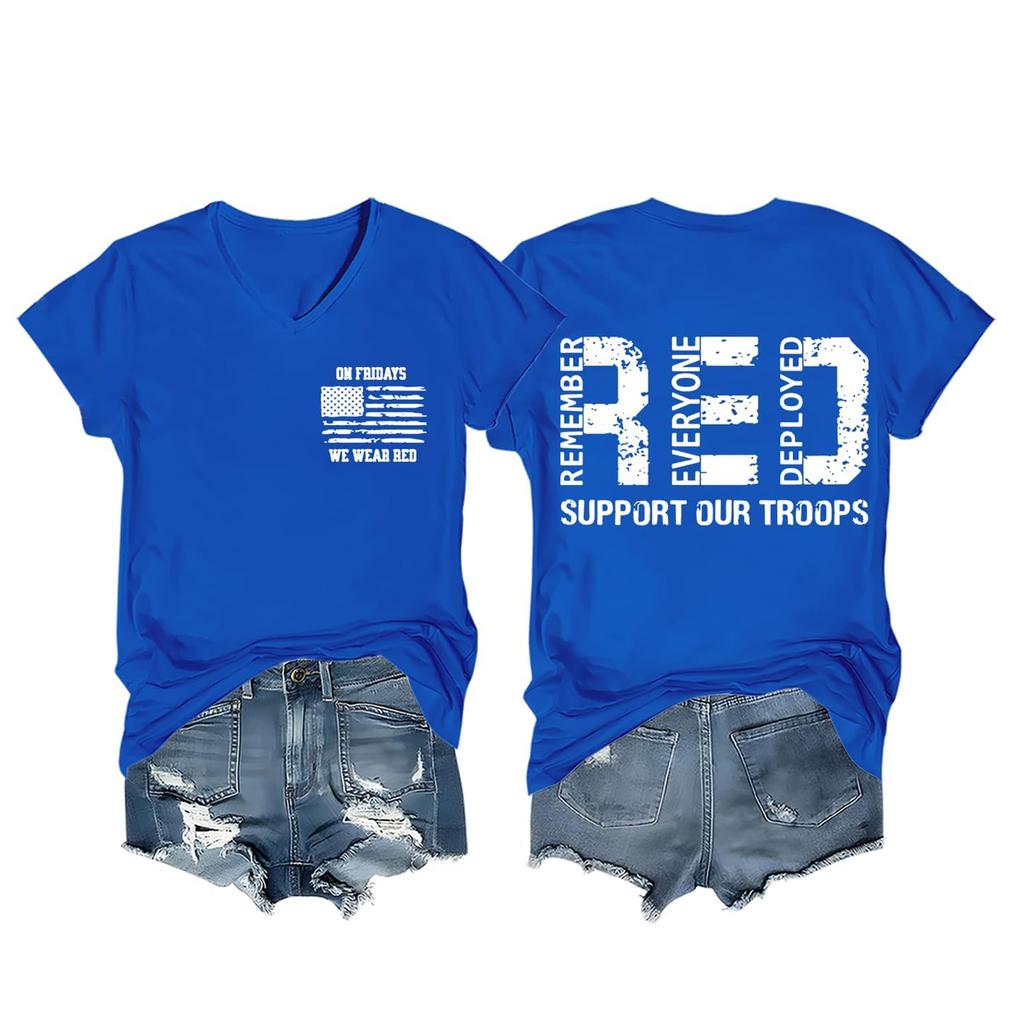 Modisches Lässiges Damen-T-Shirt Mit Kurzarm, Aufdruck und V-Ausschnitt