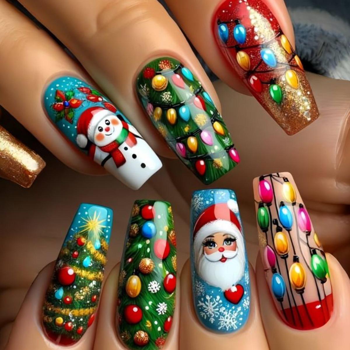 24-Piece Christmas Snowman Nail Art Set: Cute Wearable Nail Tips & Stickers