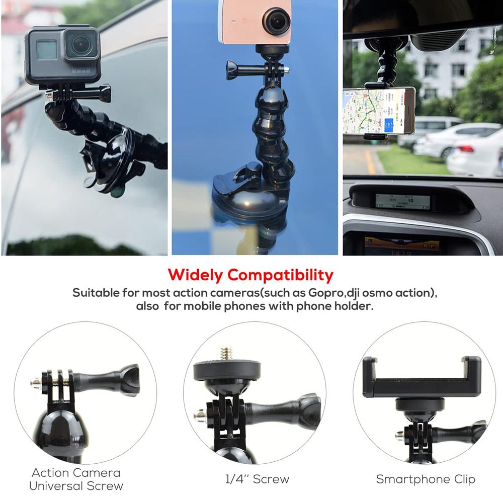 Windshield Suction Cup Car Mount Bracket Flex Clamp Arm For GoPro Hero 12 11 10 9 8 DJI Mount for Smartphone Action 3 4 Camera