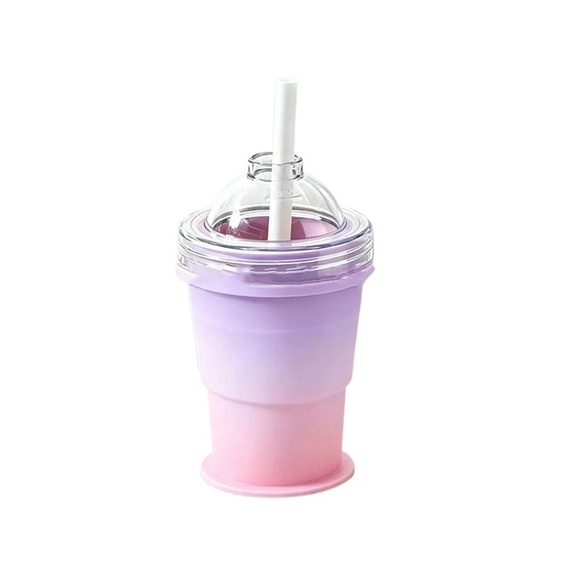 2-In-1 Collapsible Silicone Ice Ball Cup Reusable Portable Ice Sphere Mold With Straw Lid For Coffee Juice Drinks
