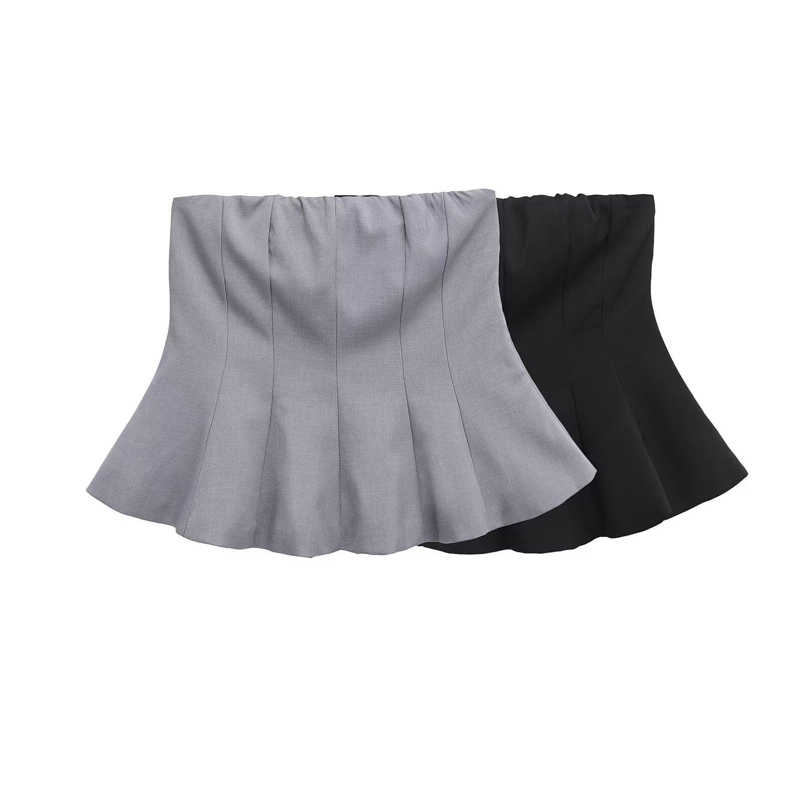 

2025 Spring Women s Slim Modest Skirt Hem Bandeau Top Large чорний