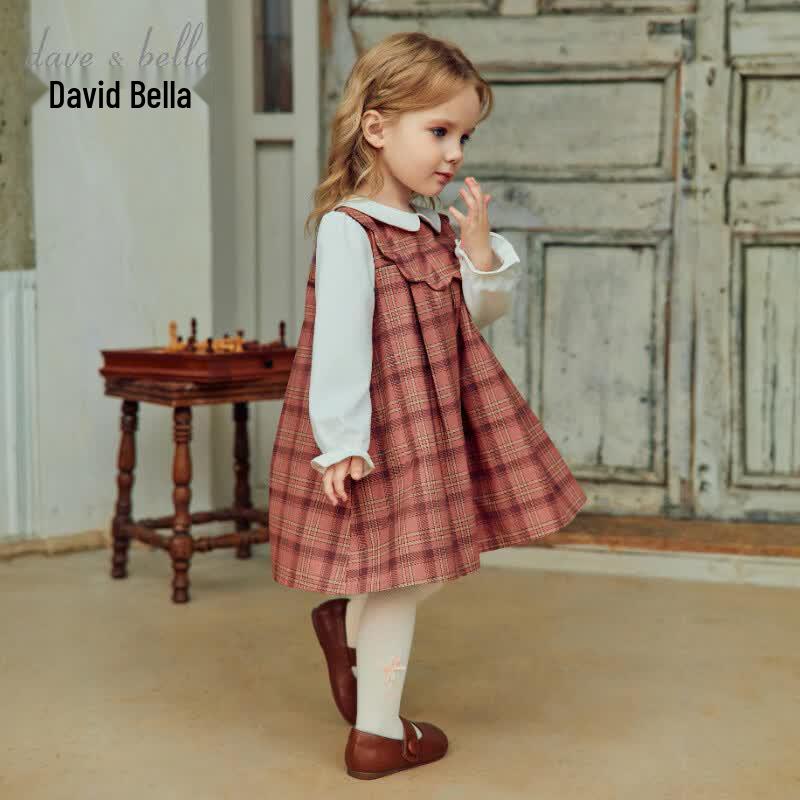 DAVE&BELLA Girls  Faux Two-Piece Plaid A-Line Dress 110CM