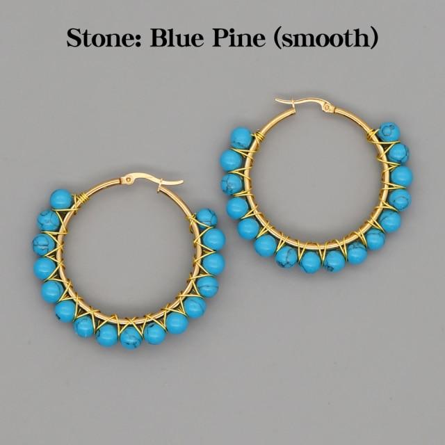 Crystal Earring For Women Boho Jewelry Trendy Natural Stone Pearl Jewellery Bohemian Ear Ring Gold Circle Hoop Earrings