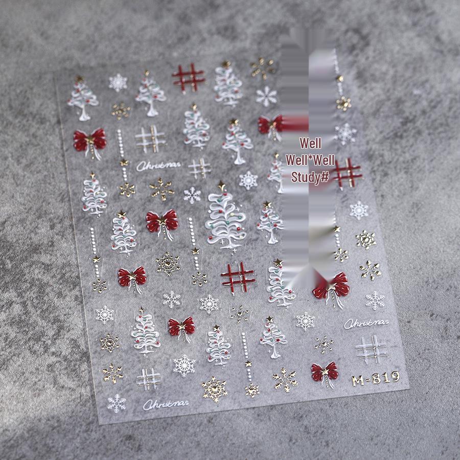 

Рождественский бант Матовые наклейки для ногтей - Тисненые Ферритовые Самоклеящиеся, Серия горячего тиснения M-819