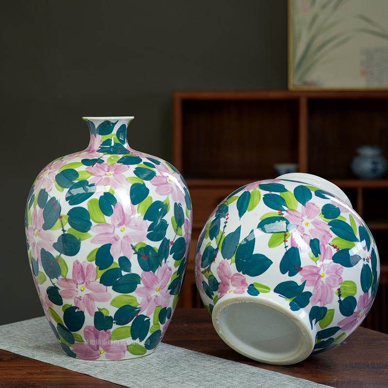 Ceramic Vase Hand-painted Flowers Handmade Porcelain Jar Flower Vase Ceramic Handicrafts Flower Arrangement Flowerpot