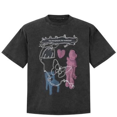 Maglietta grafica divertente streetwear in cotone lavato nero unisex top magliette estive maniche corte