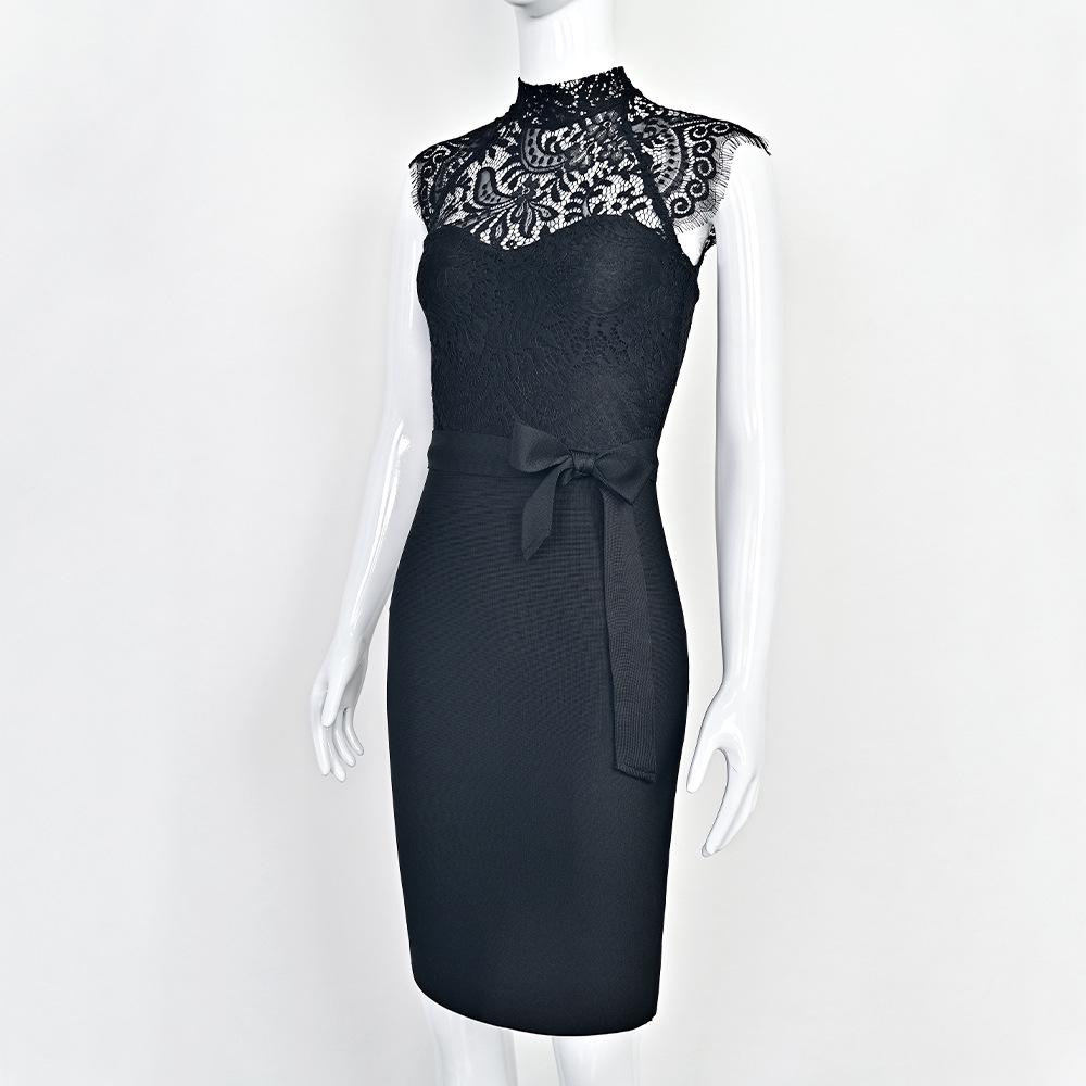 Elegante Kanten Avondjurk met Strik Tailleband - Sexy Doorzichtig, Heupomvangrijk Bandage Jurk