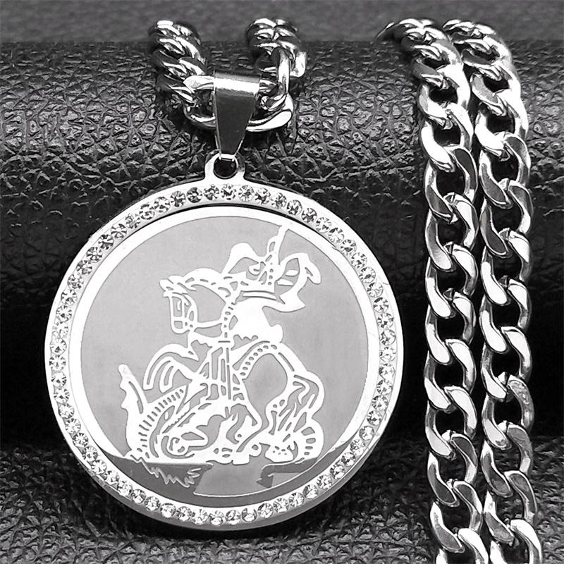 SAINT MICHAEL Archangel Crystal Hip Hop Necklace for Men Women Stainless Steel Rhinestone Big Pendant Necklaces Jewelry NZZZ506