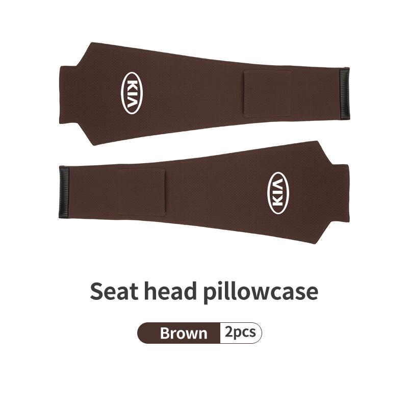AAAFR1 Car Logo Headrest Cover Suede Perforated Breathable Head Pillowcase Pads For KIA Cerato Proceed Venga Stonic Picanto Sorento