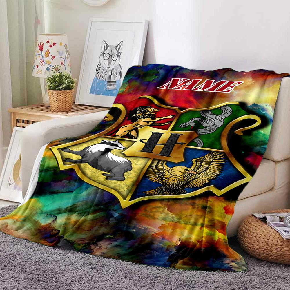 Custom Name Hogwarts Crest blanket for Couch & Bed, Plush Cozy Fuzzy Blanket Super Soft & Warm Blankets for Fall and Winter. 0908115