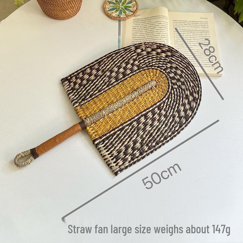 Vietnamese Seaweed Straw Fan: African-Style Wall Decor & Handheld Palm Leaf Fan