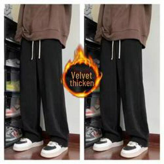 Men's Trendy American-Style Corduroy Wide-Leg Pants - Heavy Drape, Loose Straight Fit, Casual Trousers for Spring and Autumn