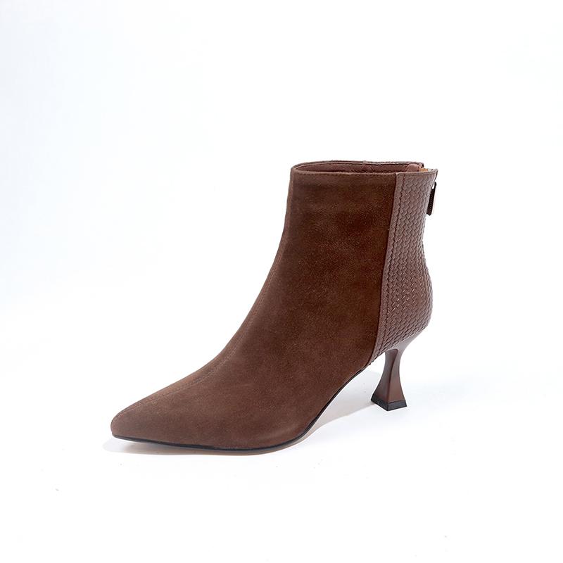 Fashion 2024 Spring and Autumn New Fashionable Outerwear Women's Single Boots with Pointed Back Zipper Splicing Bare Boots for Women