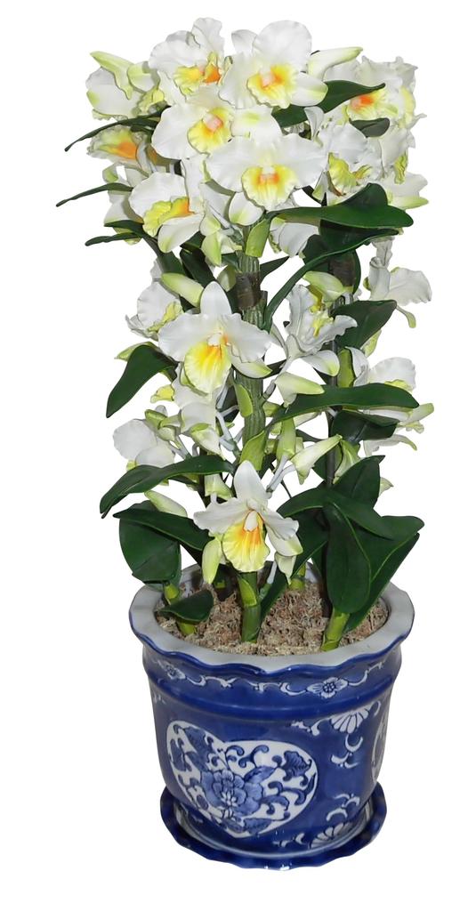 Artificial Orchid Design Photocatalyst Interior Flower Phalaenopsis/Western "Traditional Style/Blue Pot" (Air Purifier) (Dendrobium-S3 Stem/White