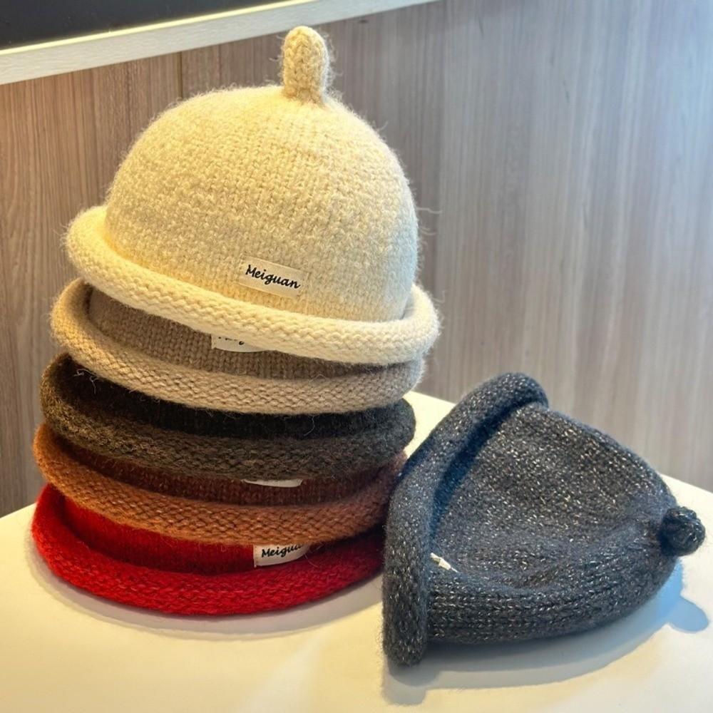 Solid Color Knitted Hat Turned-up Brim Melon-shaped Hat Minimalist Beanie Hat