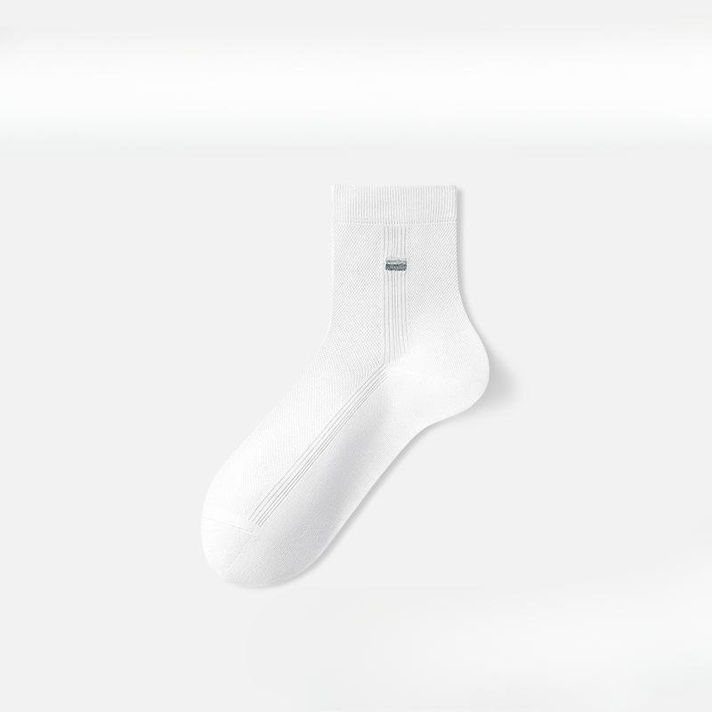 Мужские летние тонкие сетчатые дышащие и прохладные вышитые носки до середины икры 1 pair белый