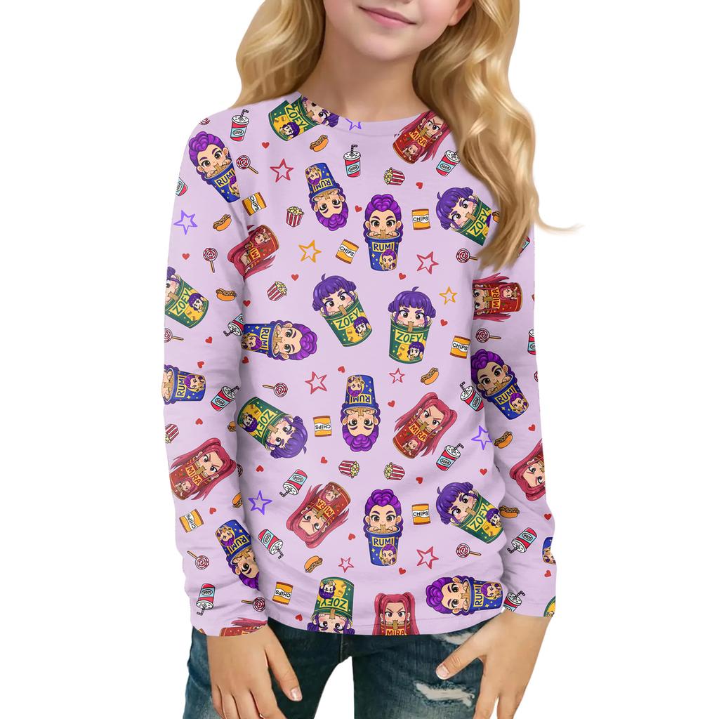 Children's Witch  Printed Long Sleeved Round Neck Top With Floral Print For Daily Casual T-shirt