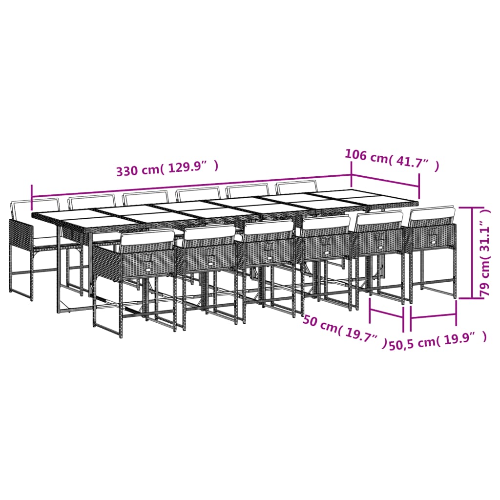 13 Piece Outdoor Dining Set with Cushions Black Poly Rattan