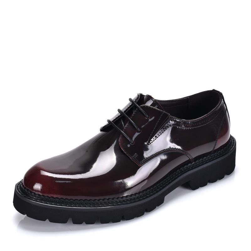 Men's British Style Patent Leather Derby Shoes - Formal Lace-up with Thick Sole & Round Toe