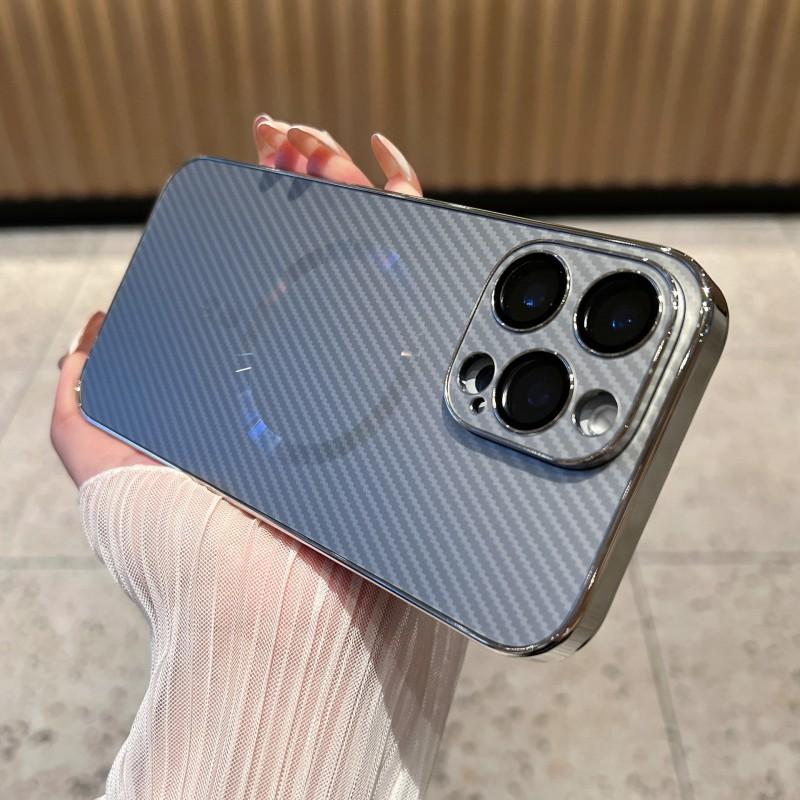Carbon Fiber Magnetic Charging Phone Case IPhone 16 Pro Max Shockproof Protective Cover