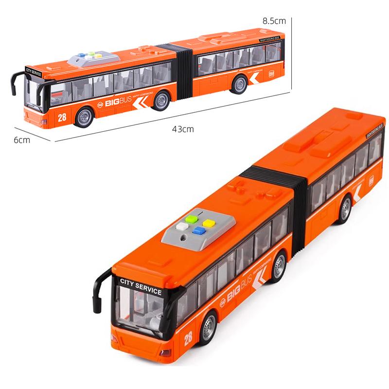 Autobús Articulado Modelo de Fundición a Presión Grande Simulación Inercia Sonido Luz Doble Sección Autobús Coche de Campus Juguetes Para Niños