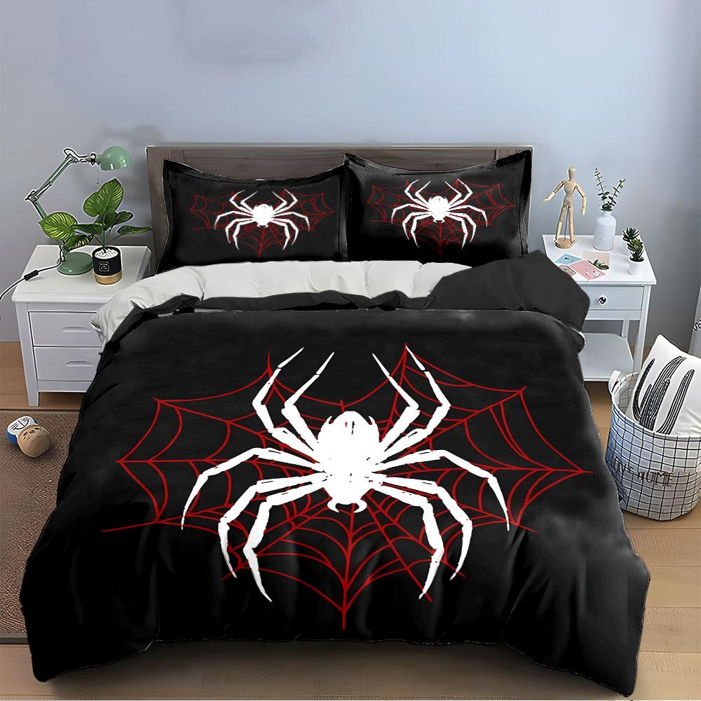 White Spider with Red Web Bedding Duvet Cover Set  (1*Duvet Cover 2*Pillowcases, Without Duvet Insert)